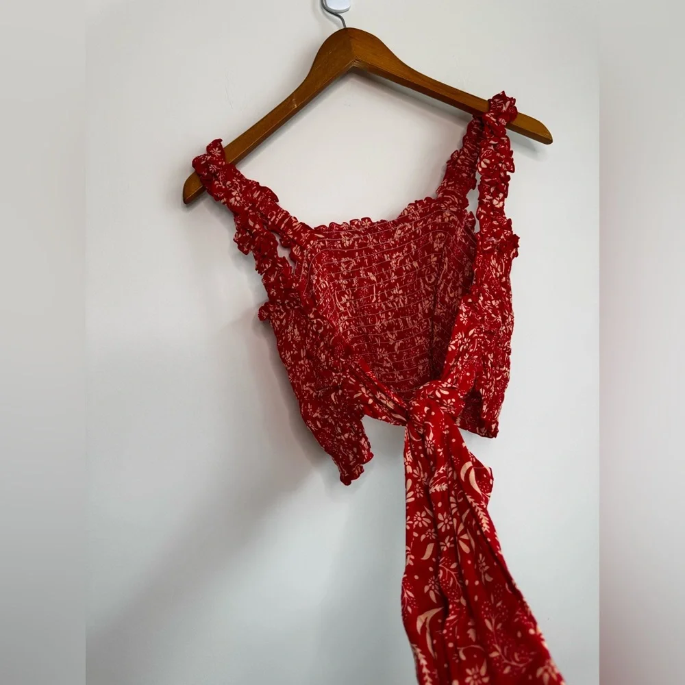 Revolve - Smocked Crop Wrap Top in Red - Picture 6 of 9